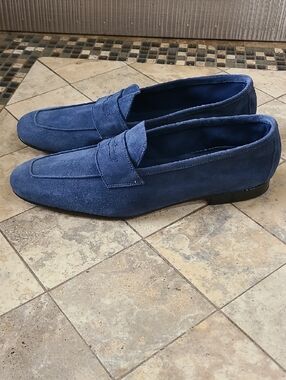 Zelli Blue Suede Penny Loafers for Men